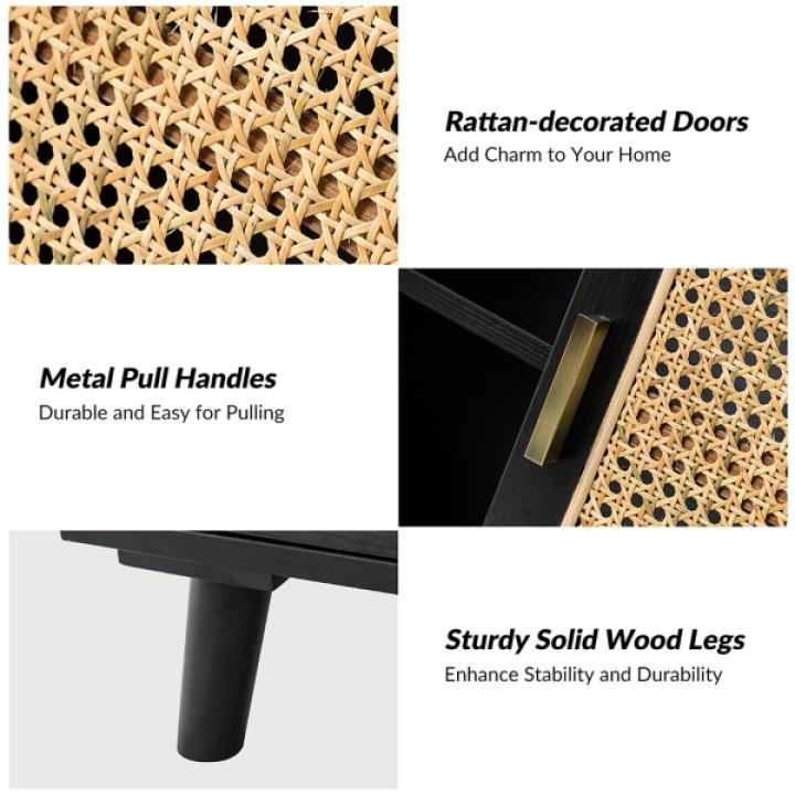 Black Wood and Rattan Carpinteria Cabinet