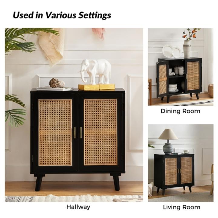 Black Wood and Rattan Carpinteria Cabinet