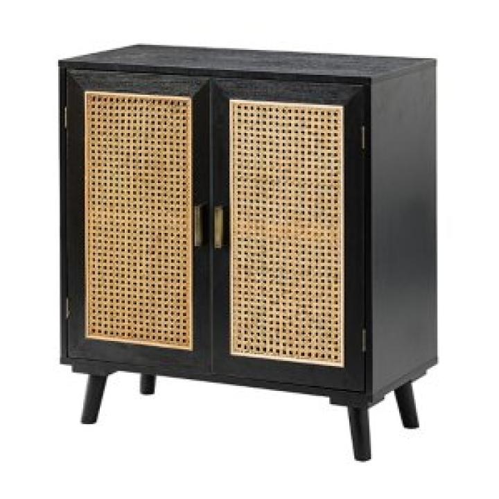 Black Wood and Rattan Carpinteria Cabinet