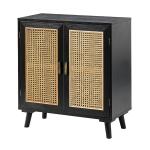 Black Wood and Rattan Carpinteria Cabinet