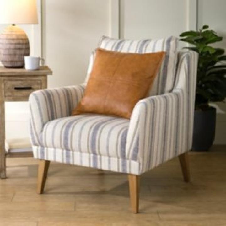 Blue Striped Upholstered Lauren Accent Chair