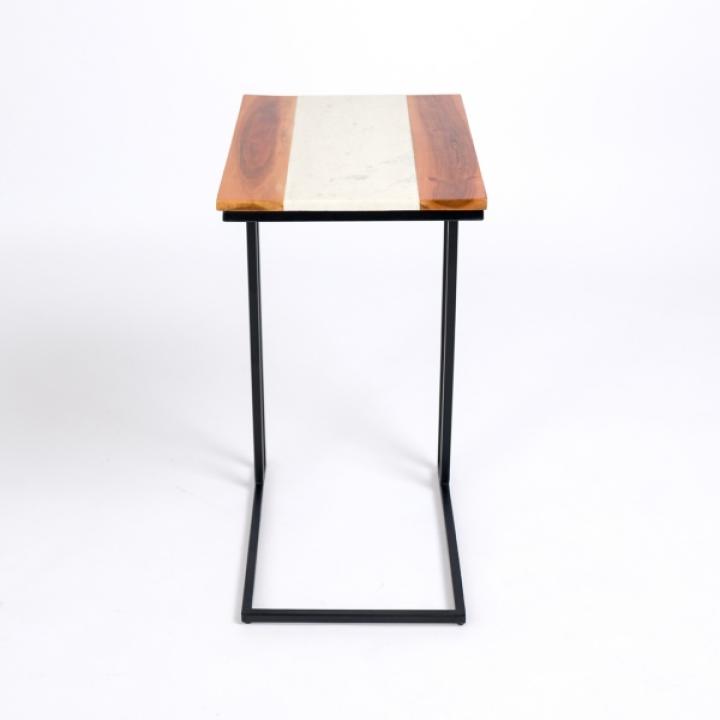 Natural Wood and Marble Top C-Table
