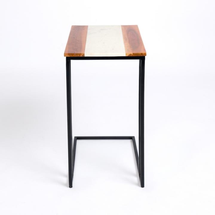 Natural Wood and Marble Top C-Table