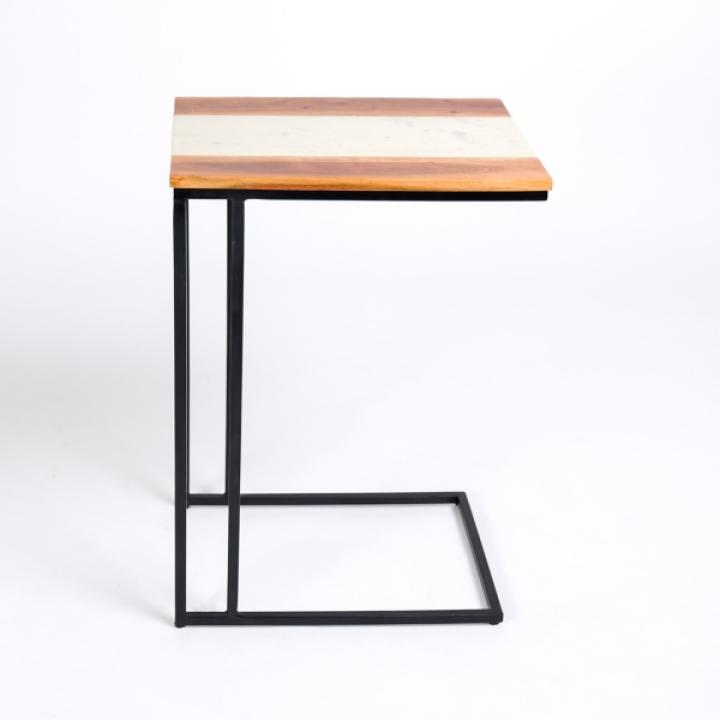 Natural Wood and Marble Top C-Table