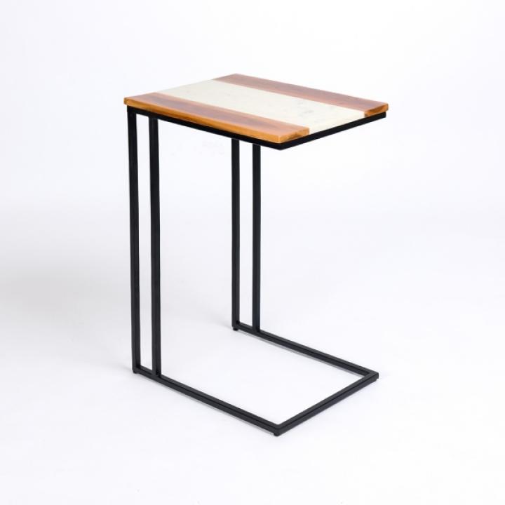 Natural Wood and Marble Top C-Table