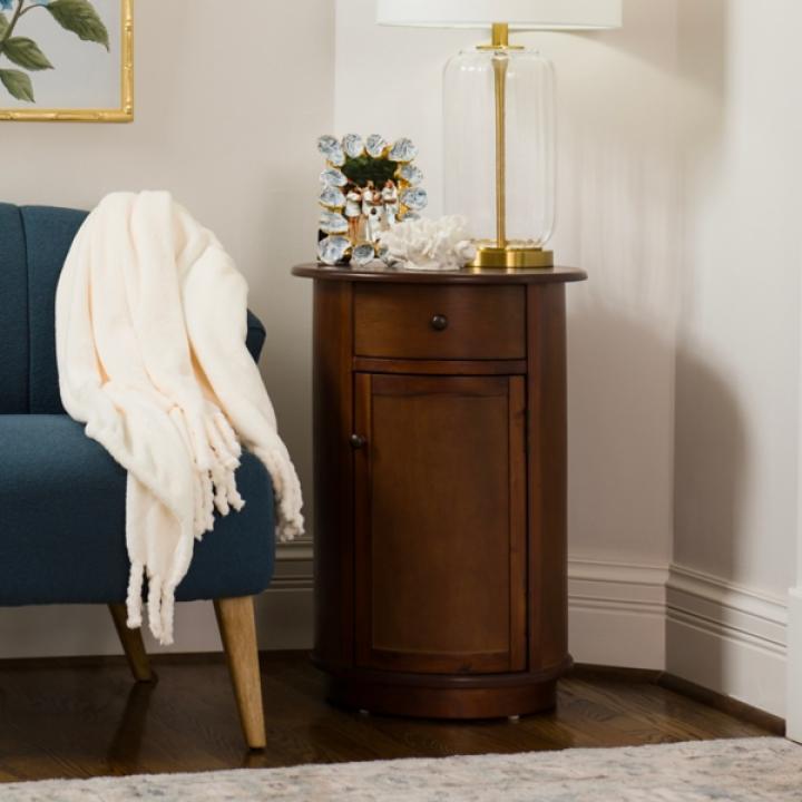 Avery Brown Wood Round Charging End Table