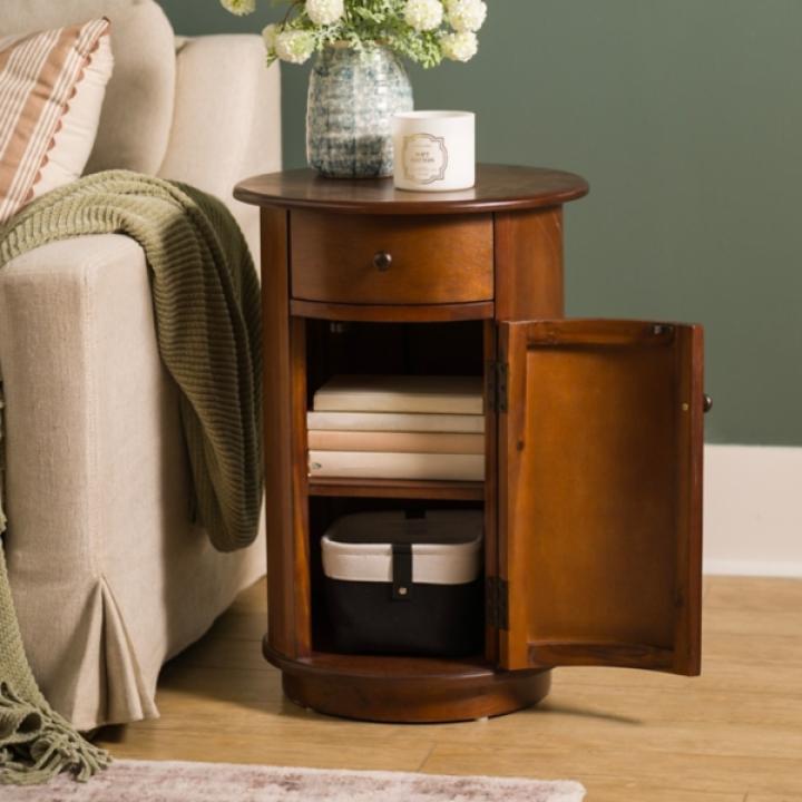 Avery Brown Wood Round Charging End Table