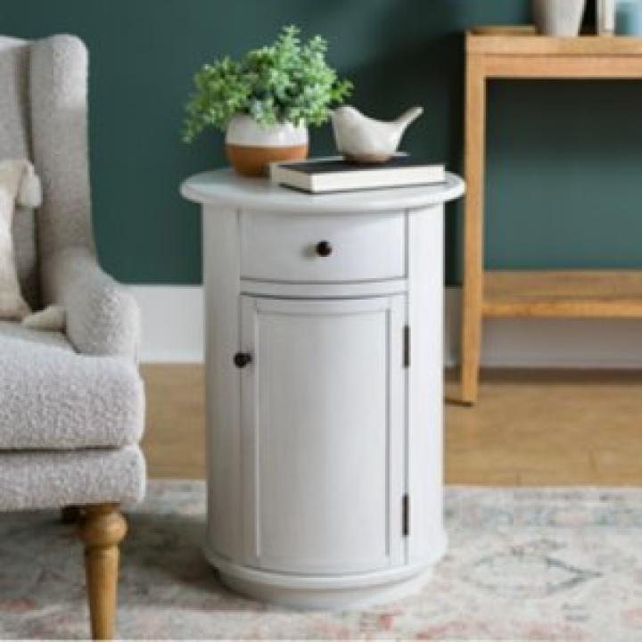Avery Ivory Wood Round Charging End Table
