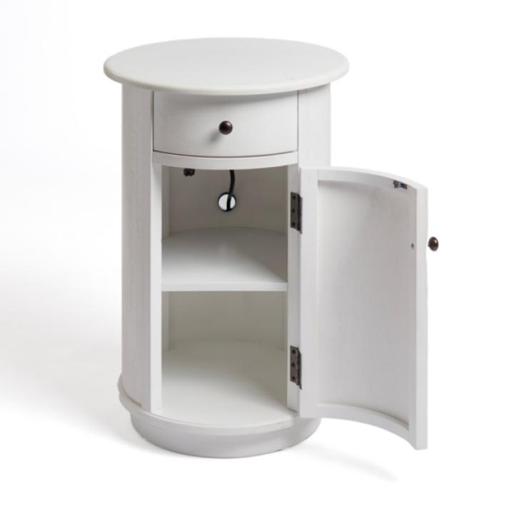 Avery Ivory Wood Round Charging End Table