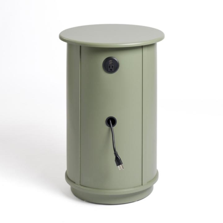 Avery Sage Green Wood Round Charging End Table