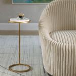 Round Aged Gold and Marble Accent Table