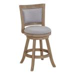 Gray Linen and Driftwood Swivel Counter Stool