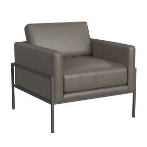Gray Faux Leather Black Metal Accent Chair