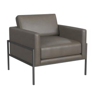 Gray Faux Leather Black Metal Accent Chair