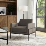 Gray Faux Leather Black Metal Accent Chair