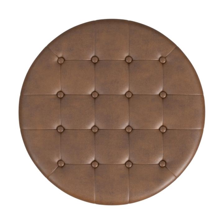 Brown Round Faux Leather Tufted Storage Ottoman
