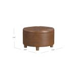 Brown Round Faux Leather Tufted Storage Ottoman