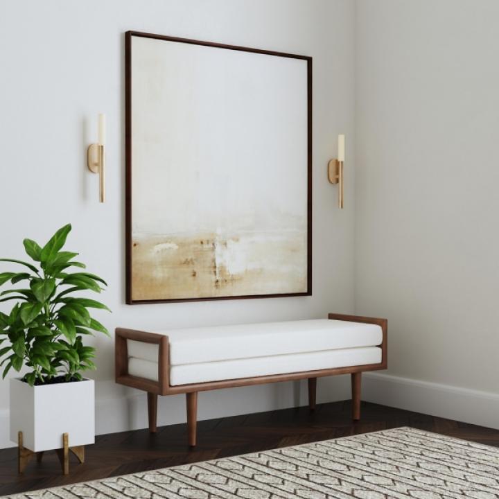 Ivory Boucle Walnut Wood Bench