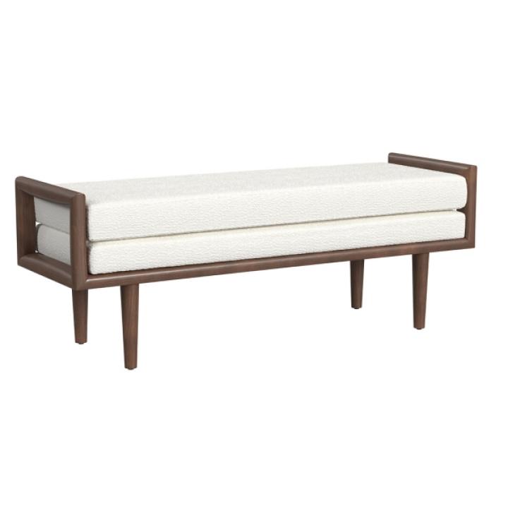 Ivory Boucle Walnut Wood Bench