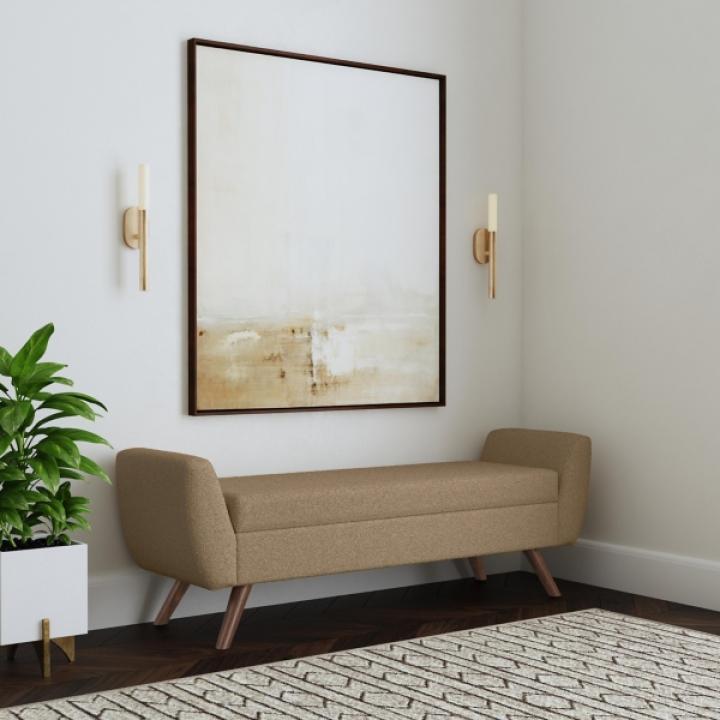 Brown Boucle Modern Storage Bench