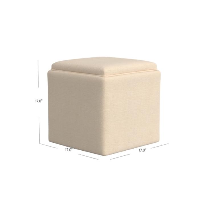 Cream Upholstered Storage Ottoman with Tray Top