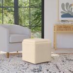 Cream Upholstered Storage Ottoman with Tray Top
