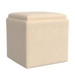 Cream Upholstered Storage Ottoman with Tray Top