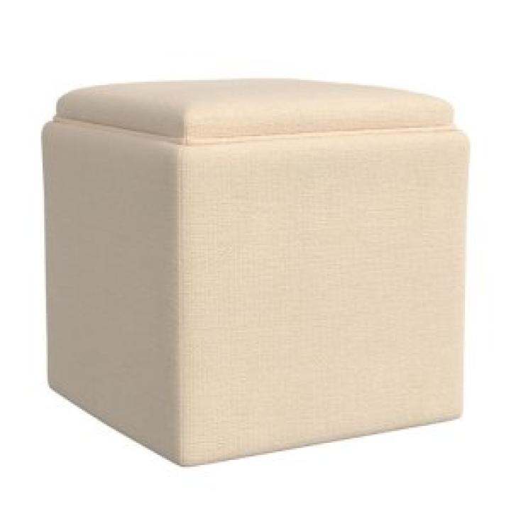 Cream Upholstered Storage Ottoman with Tray Top
