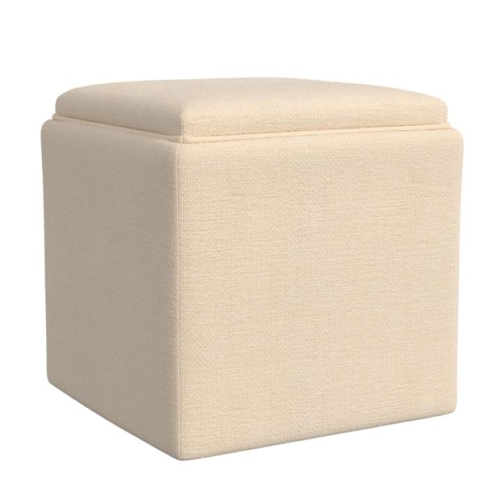 Cream Upholstered Storage Ottoman with Tray Top