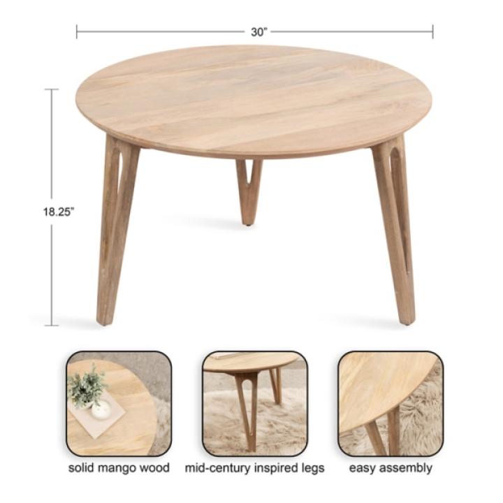 Natural Mango Wood Round Kershaw Coffee Table