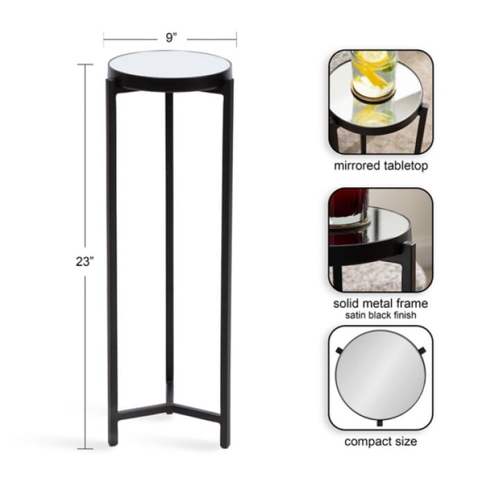 Black Metal Mirrored Tabletop Aguilar Drink Table