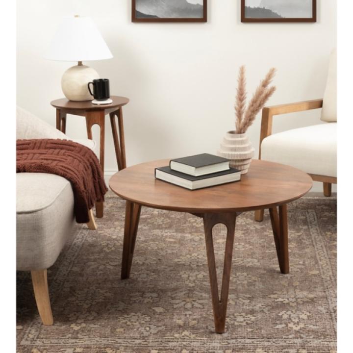 Walnut Brown Mango Wood Round Kershaw Coffee Table