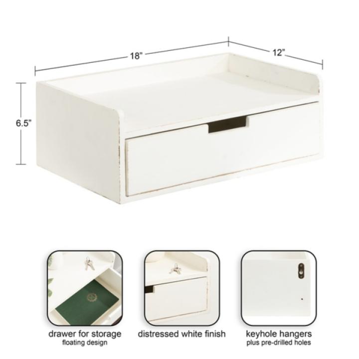 Distressed White Drawer Kitt Floating Side Table