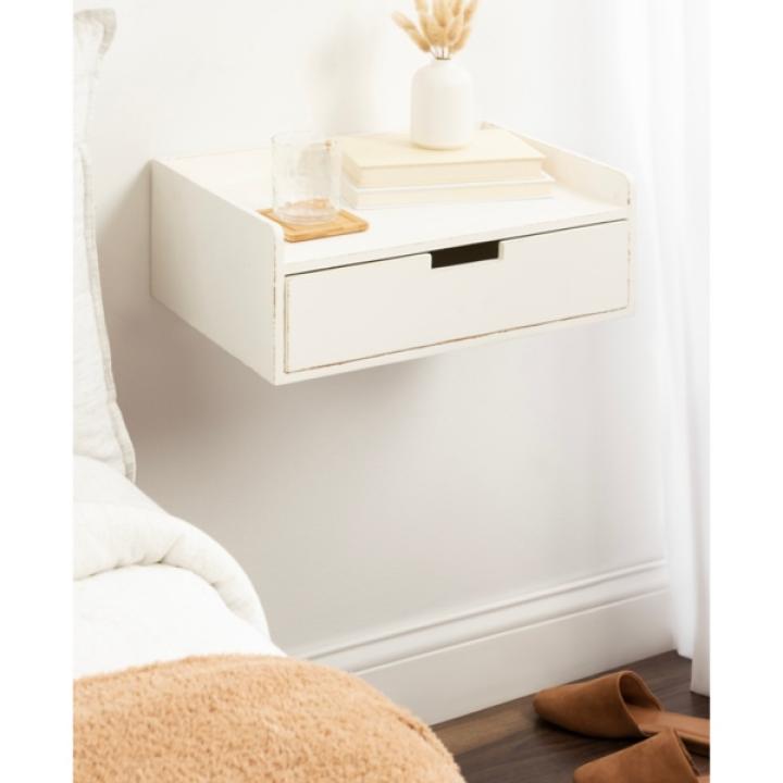 Distressed White Drawer Kitt Floating Side Table