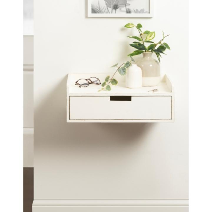 Distressed White Drawer Kitt Floating Side Table