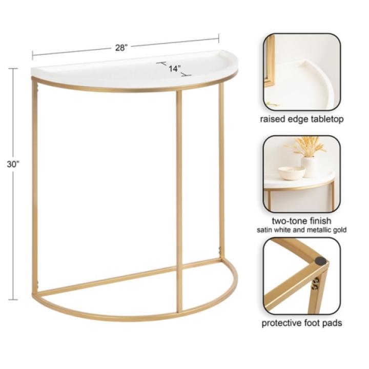 White & Gold Half Moon Dorrah Accent Table