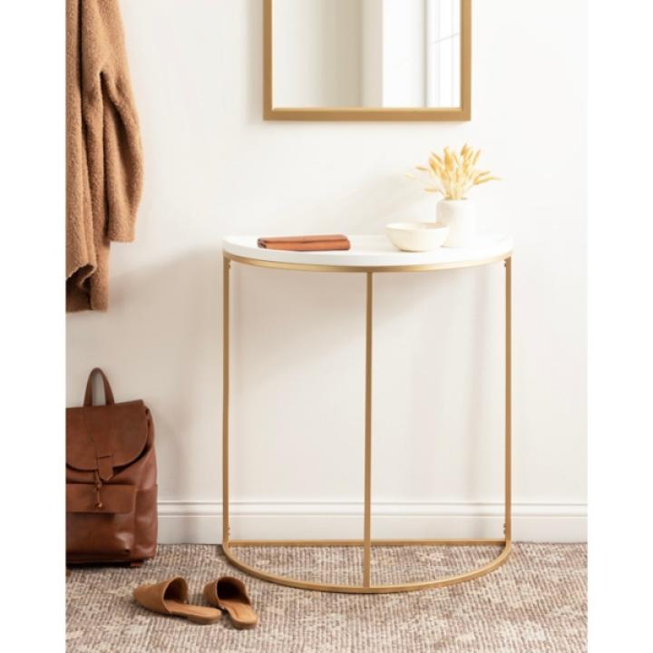 White & Gold Half Moon Dorrah Accent Table