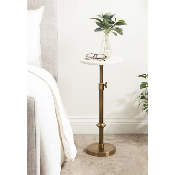 Antique Brass and White Marble Adjustable Table
