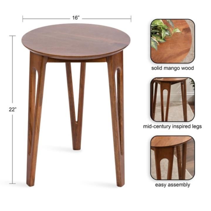 Walnut Brown Mango Wood Round Kershaw Accent Table
