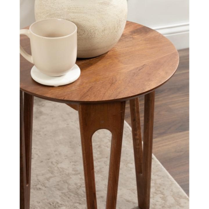 Walnut Brown Mango Wood Round Kershaw Accent Table