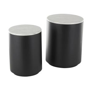 Black Metal Marble Nesting Accent Tables, Set of 2