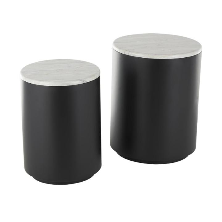 Black Metal Marble Nesting Accent Tables, Set of 2