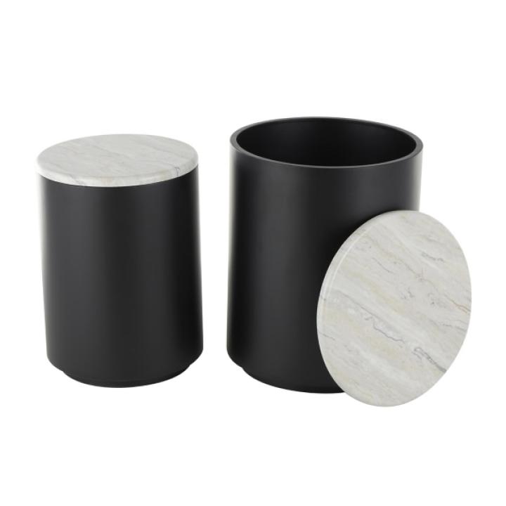 Black Metal Marble Nesting Accent Tables, Set of 2