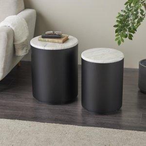 Black Metal Marble Nesting Accent Tables, Set of 2
