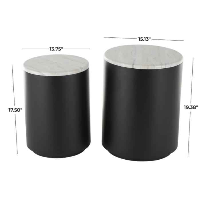Black Metal Marble Nesting Accent Tables, Set of 2