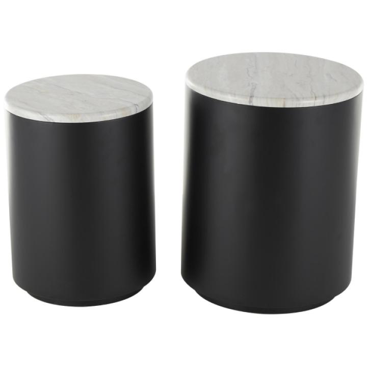 Black Metal Marble Nesting Accent Tables, Set of 2