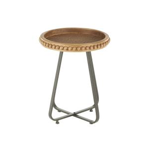 Beaded Wood Rattan Round Accent Table