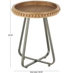 Beaded Wood Rattan Round Accent Table