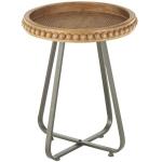 Beaded Wood Rattan Round Accent Table