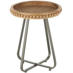 Beaded Wood Rattan Round Accent Table